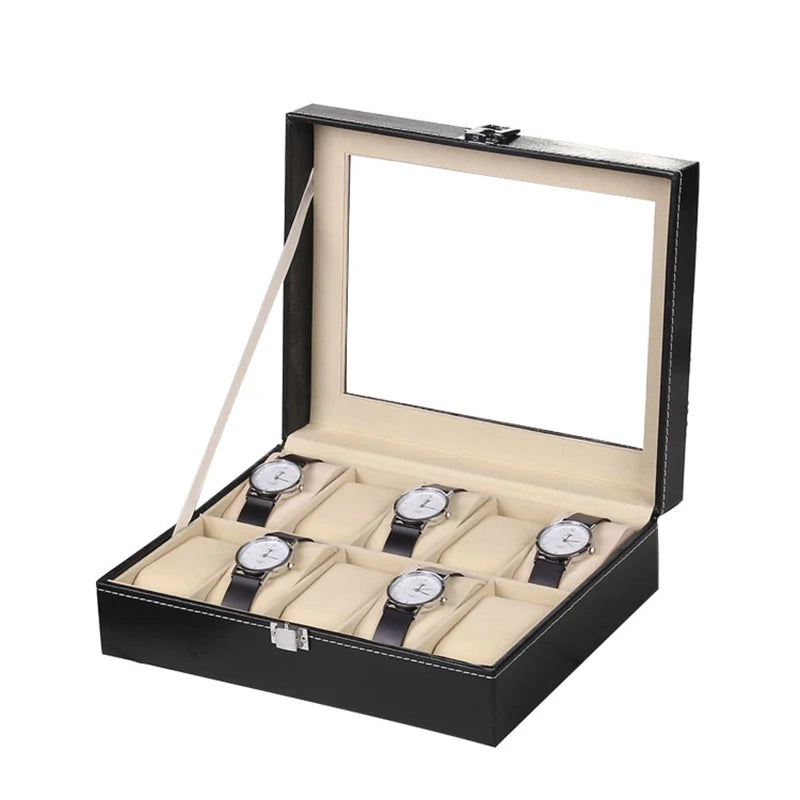 Watch Box, 12-10-6-Slots Watch Case with Large Glass Lid, Removable Watch Pillows, Watch Box Organizer, Gift for Loved Ones