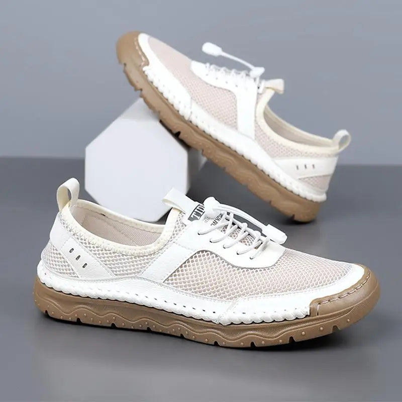 2026 Spring Summer Mens Shoes Flat Breathable Mesh Shoes Brand Male Footwear Black White Brown