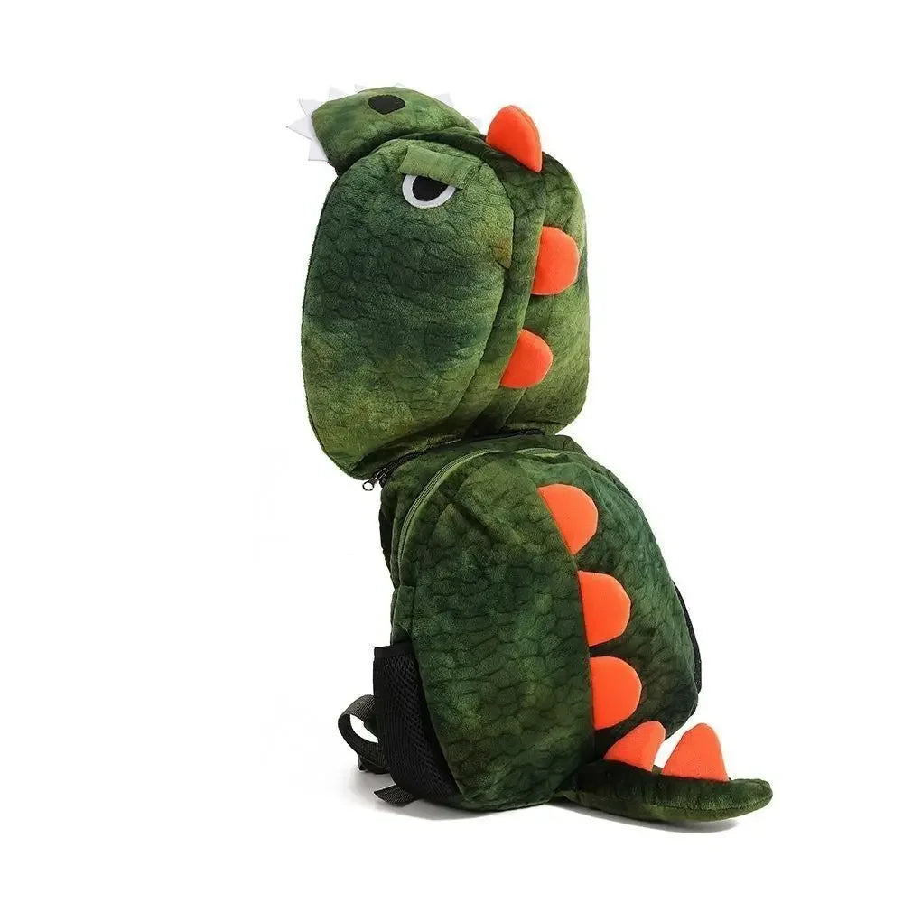 High Quality Cartoon Dinosaur Children's Backpack with Hat Plush Hooded Shoulders Bag Detachable Hat