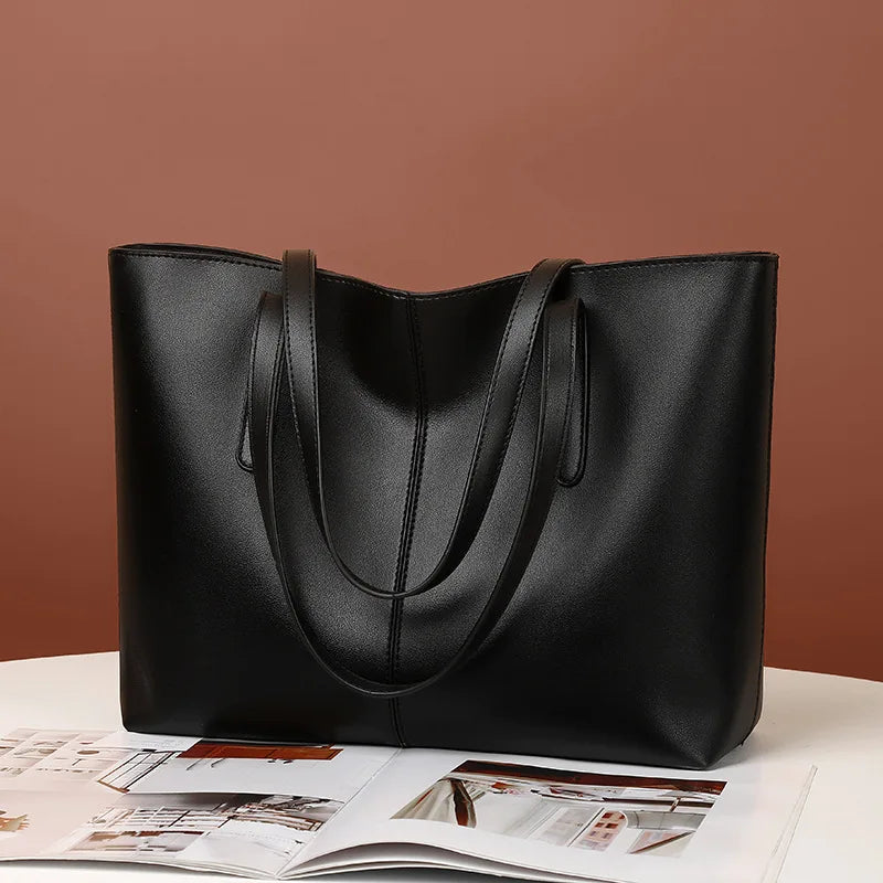 Women's Tote Bags Simple Large Capacity Female Shoulder Bag Solid Color Commuter Leather Hand Bags Ladies Top Handle Bags