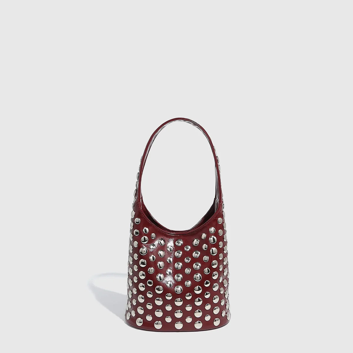 Women's Bags Punk Style Embellished Double-Faced Round Rivet Inlaid Niche Luxury Bucket Bag Chic Lady Underarm Shoulder Bag