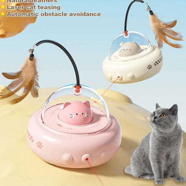 Smart Teaser Cat Toy Electric UFO Cat Teaser Stick With Bell Training Pet Toys Replaceable Feather Interactive Cat Supplies Pet Supplies Pets Products