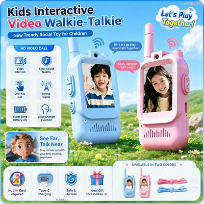2PCS Kids Video Walkie Talkies USB Charging Indoor and Outdoor High Definition Intercom Children's Toys Birthday Gifts Ages 3-12