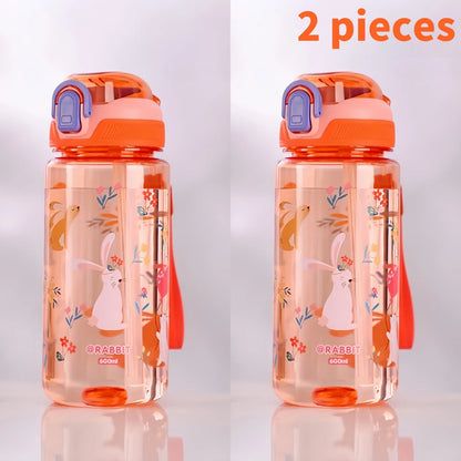 600ml Dinosaur Water Bottle For Kids Water Sippy Cup With Silicone Straw Leakproof Plastic Water Bottles Summer Kids Water Cup