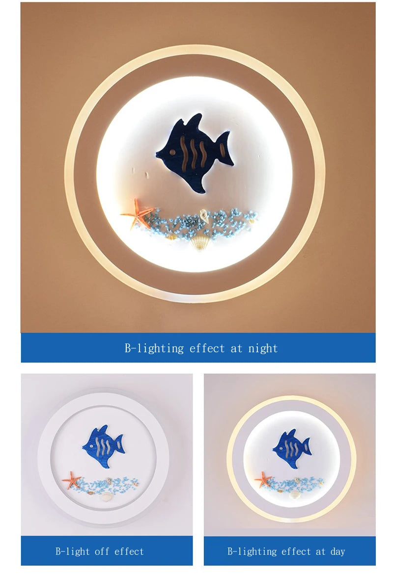 Marine Decorative Wall Lamps Mediterranean Bedside Cartoon LED Lighting Bedroom Background Lamp Cute Children's Room Wall Lights