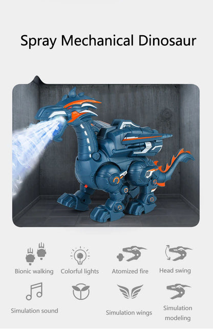 Electric Simulation Atomize Fire Dinoasur Bionic Walking Shaking Head Water Spray Cool Light Children Educational Puzzle Toys