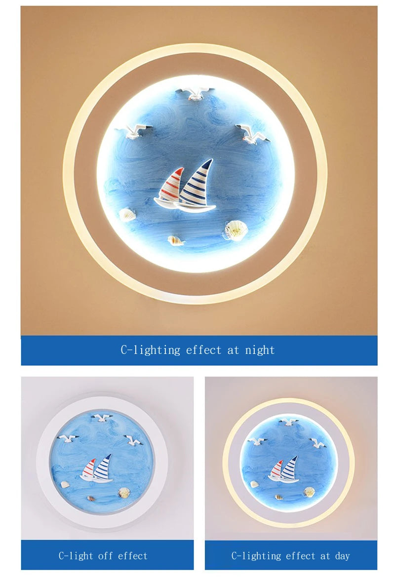 Marine Decorative Wall Lamps Mediterranean Bedside Cartoon LED Lighting Bedroom Background Lamp Cute Children's Room Wall Lights