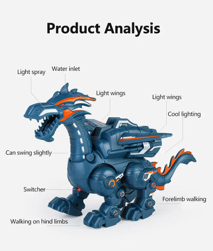 Electric Simulation Atomize Fire Dinoasur Bionic Walking Shaking Head Water Spray Cool Light Children Educational Puzzle Toys
