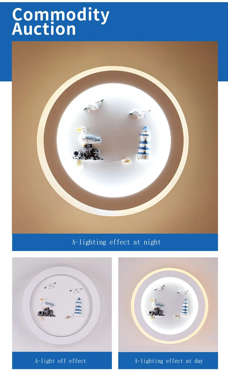 Marine Decorative Wall Lamps Mediterranean Bedside Cartoon LED Lighting Bedroom Background Lamp Cute Children's Room Wall Lights