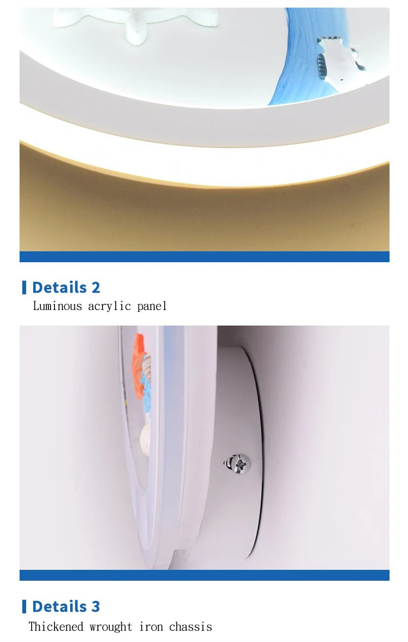 Marine Decorative Wall Lamps Mediterranean Bedside Cartoon LED Lighting Bedroom Background Lamp Cute Children's Room Wall Lights