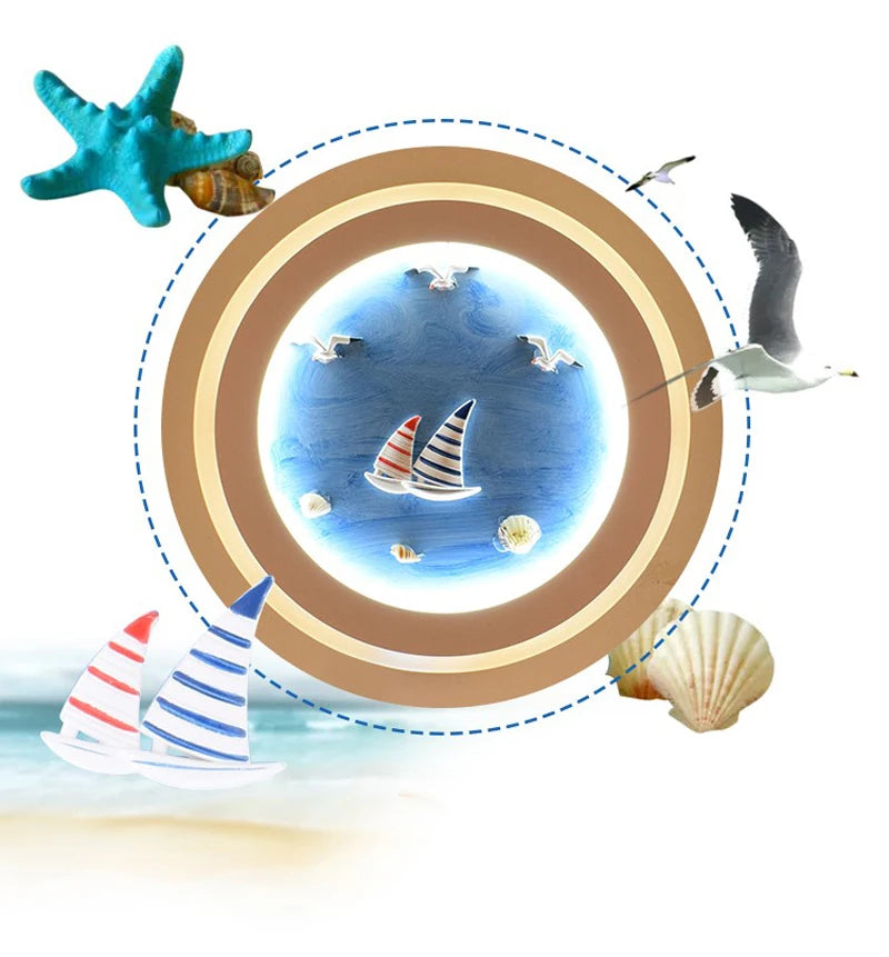 Marine Decorative Wall Lamps Mediterranean Bedside Cartoon LED Lighting Bedroom Background Lamp Cute Children's Room Wall Lights