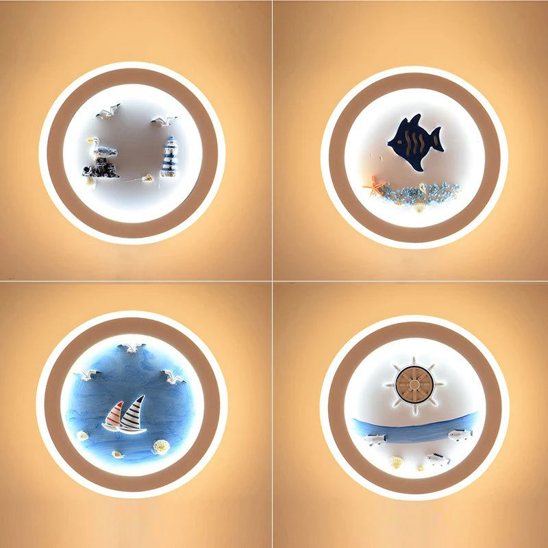 Marine Decorative Wall Lamps Mediterranean Bedside Cartoon LED Lighting Bedroom Background Lamp Cute Children's Room Wall Lights