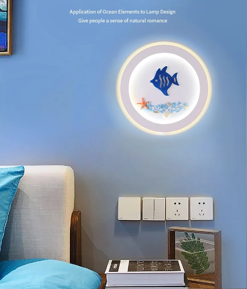 Marine Decorative Wall Lamps Mediterranean Bedside Cartoon LED Lighting Bedroom Background Lamp Cute Children's Room Wall Lights