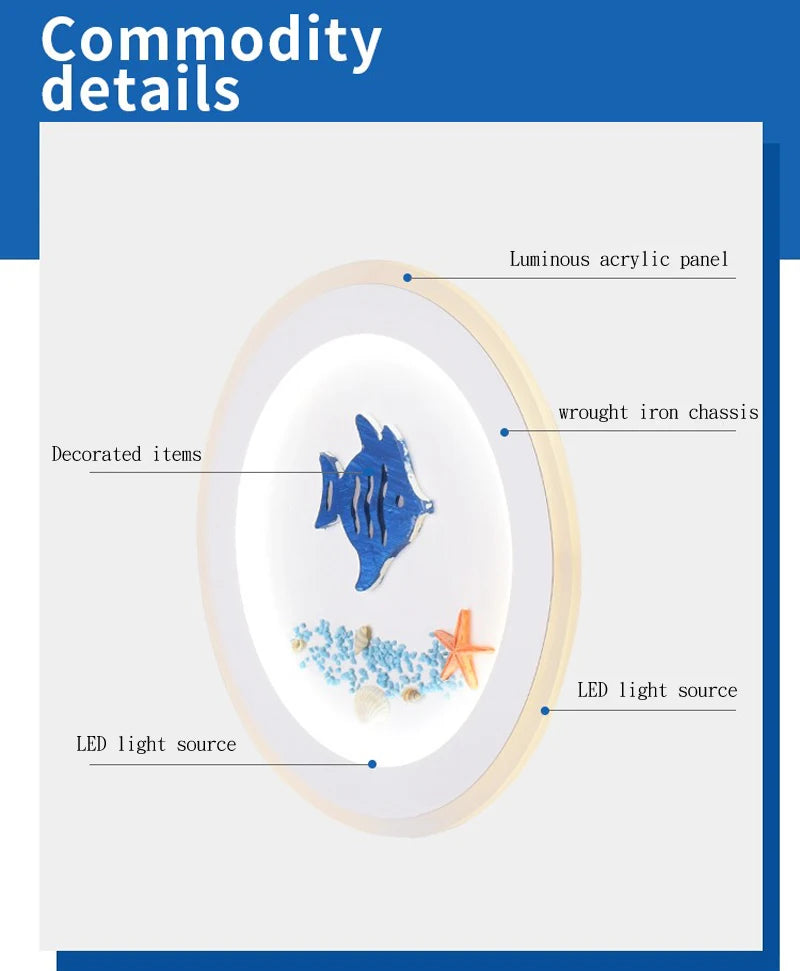 Marine Decorative Wall Lamps Mediterranean Bedside Cartoon LED Lighting Bedroom Background Lamp Cute Children's Room Wall Lights