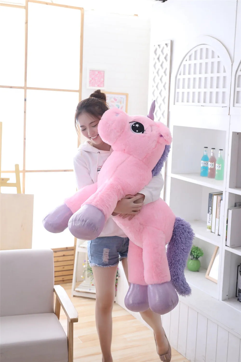 Giant Size 110/60cm Kawaii Unicorn Plush Toy Soft Stuffed Popular Cartoon Doll Animal Horse High Quality Toys For Children Girls