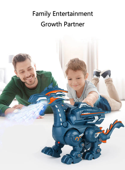 Electric Simulation Atomize Fire Dinoasur Bionic Walking Shaking Head Water Spray Cool Light Children Educational Puzzle Toys