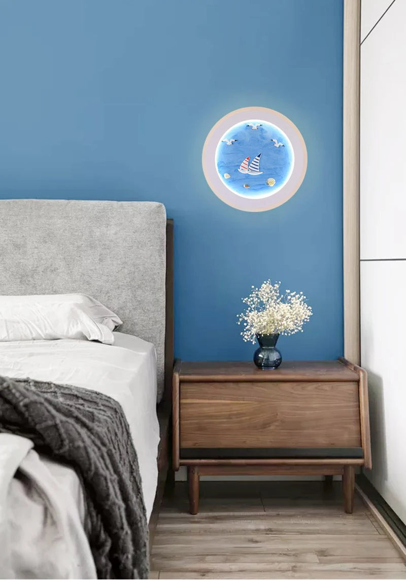 Marine Decorative Wall Lamps Mediterranean Bedside Cartoon LED Lighting Bedroom Background Lamp Cute Children's Room Wall Lights