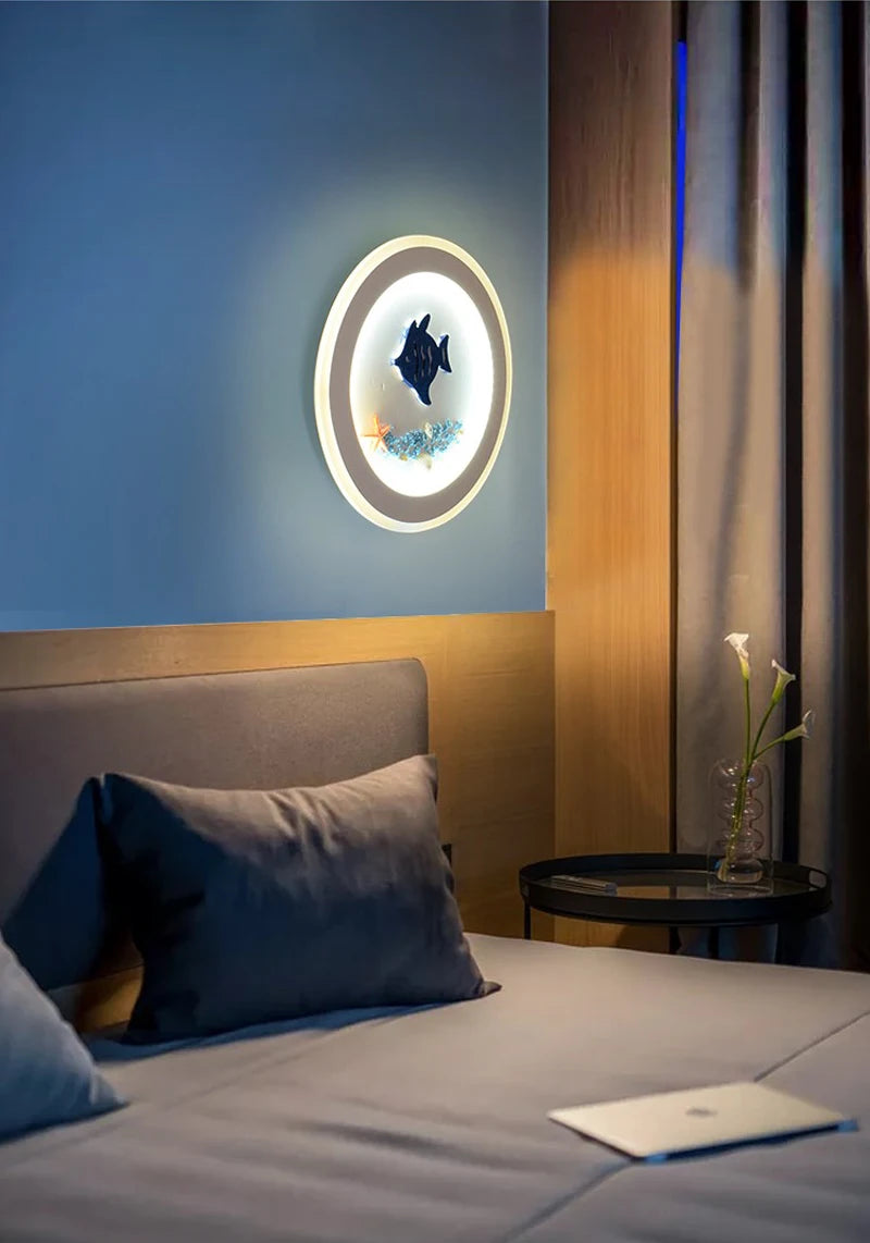 Marine Decorative Wall Lamps Mediterranean Bedside Cartoon LED Lighting Bedroom Background Lamp Cute Children's Room Wall Lights
