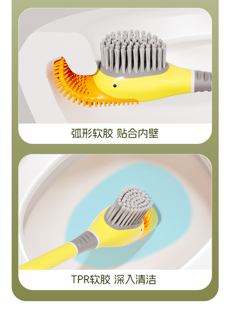 Dopamine Cartoon Duck Silicone Toilet Brush Household Cleaning Set with Base for Toilet Cleaning