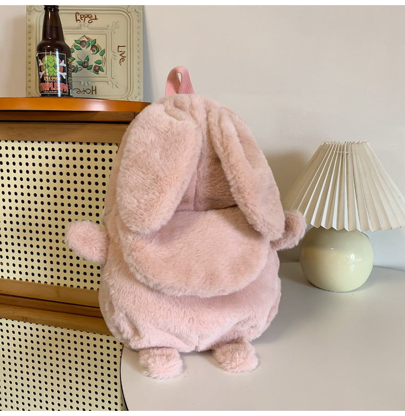 Korean Style Fashion College Style Student Backpack Women's 2026 Winter New Cute Plush Rabbit Backpack Crossbody Two