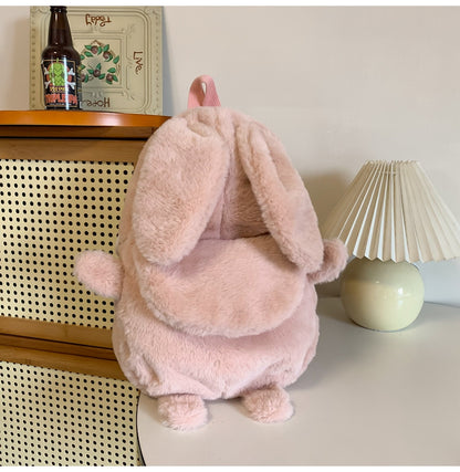 Korean Style Fashion College Style Student Backpack Women's 2026 Winter New Cute Plush Rabbit Backpack Crossbody Two