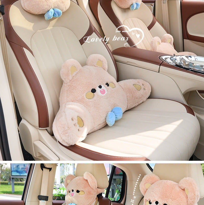 Cartoon car headrest neck pillow bear car sedentary not tired waist pillow four seasons universal car pillow
