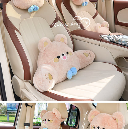 Cartoon car headrest neck pillow bear car sedentary not tired waist pillow four seasons universal car pillow