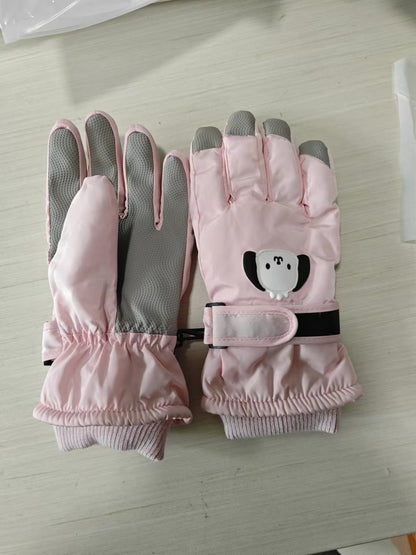 Winter fleece-lined Ski Gloves Cartoon Winter Puppy Thickened Cotton Outdoor Riding Waterproof Wind Warm Cute