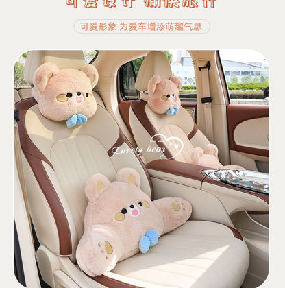 Cartoon car headrest neck pillow bear car sedentary not tired waist pillow four seasons universal car pillow