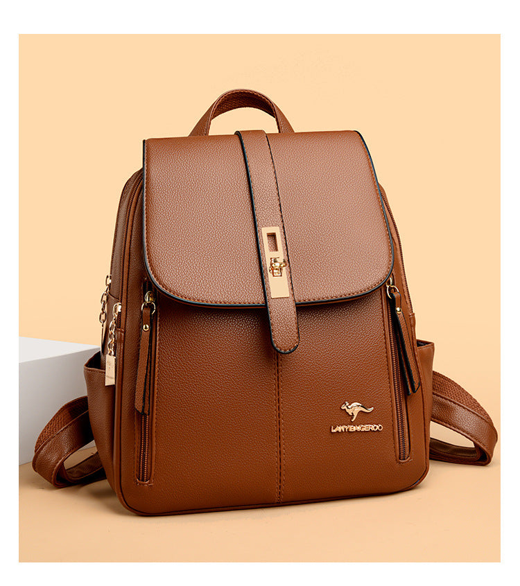 Factory wholesale kangaroo backpack women's 2026 new fashion fashion soft leather mommy casual large capacity bag generation hair