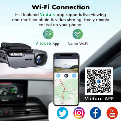 Cross-border 4K CarLog Mobile Phone Interconnection WIFI HD Night Vision Installation-free Car Recorder Shrunk Time Recording