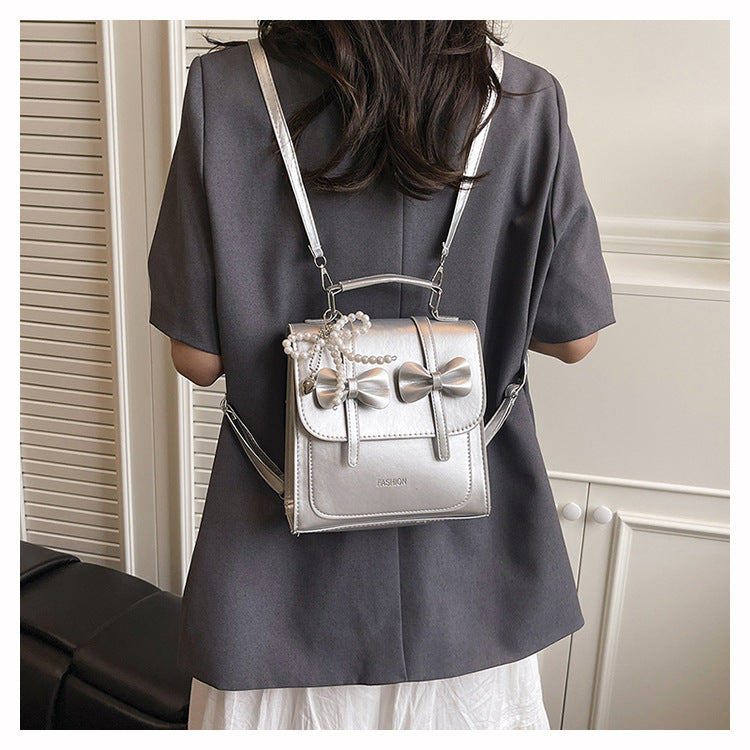 Sweet Style Small Square Handbag for Women, 2026 Summer New Model, Bowknot Shoulder Bag, Stylish Multifunctional Backpack