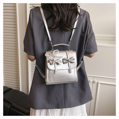 Sweet Style Small Square Handbag for Women, 2026 Summer New Model, Bowknot Shoulder Bag, Stylish Multifunctional Backpack