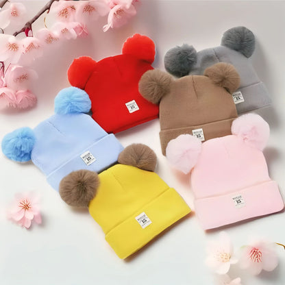 knitted cap net red explosion children's cap fur ball cap baby ear warm cap wholesale custom hat