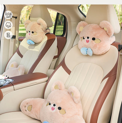 Cartoon car headrest neck pillow bear car sedentary not tired waist pillow four seasons universal car pillow