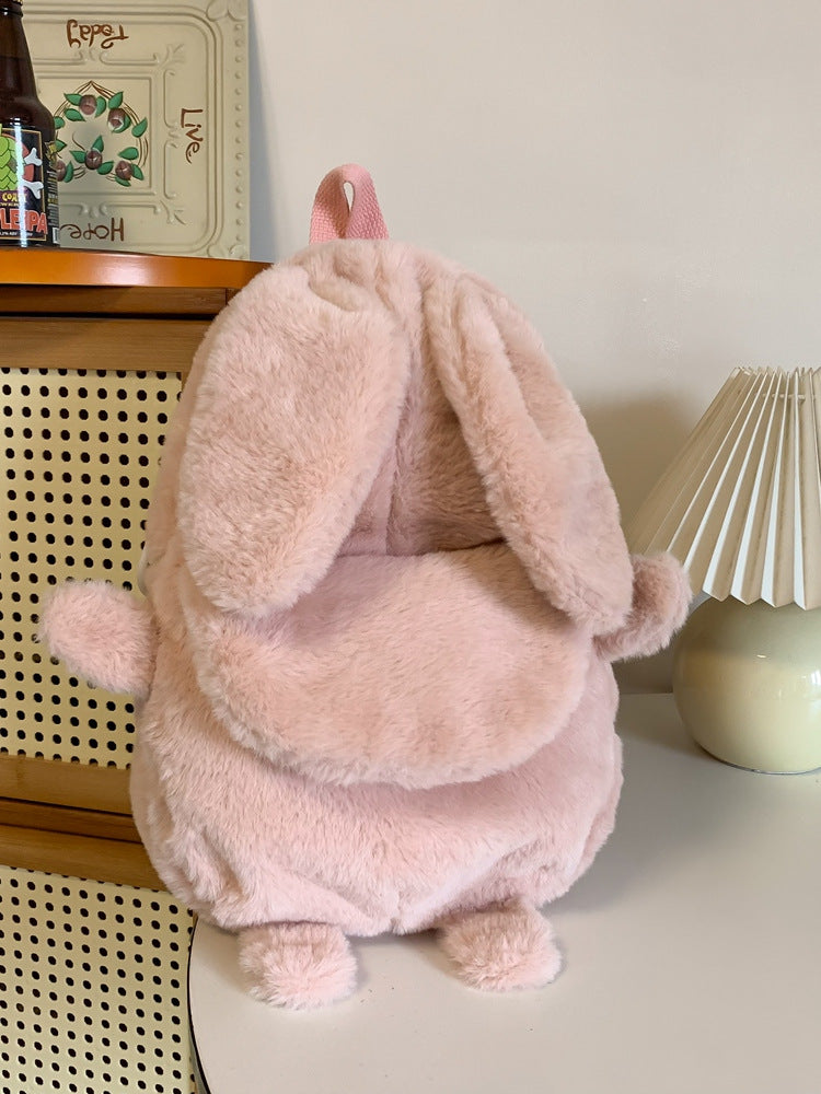 Korean Style Fashion College Style Student Backpack Women's 2026 Winter New Cute Plush Rabbit Backpack Crossbody Two