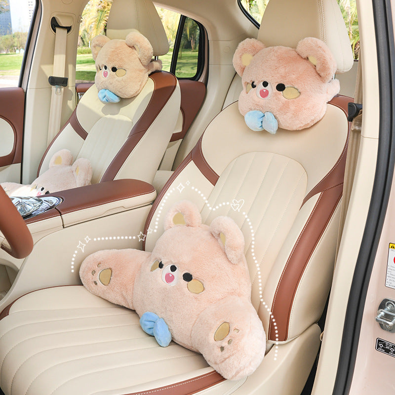 Cartoon car headrest neck pillow bear car sedentary not tired waist pillow four seasons universal car pillow