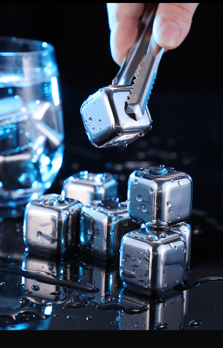 Cross-Border Commercial 304 Stainless Steel Ice Cubes Food Grade Quick-Frozen Ice Tartar Set Whiskey Iced Weishi Ice Cubes
