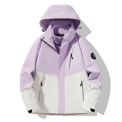 Three-In-One Detachable Autumn and Winter Jacket for Couples, Unisex Windproof and Waterproof Mountaineering Clothing with Fleece Lining