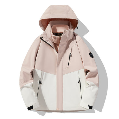 Three-In-One Detachable Autumn and Winter Jacket for Couples, Unisex Windproof and Waterproof Mountaineering Clothing with Fleece Lining