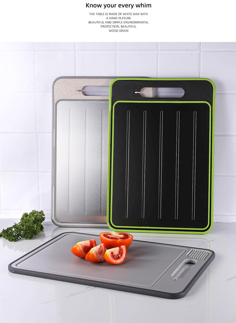 Stainless Steel Multifunctional Cutting Board with Knife Sharpener, Garlic Grinder, Meat Cutting Board, Aluminum Alloy Double-Sided Thawing Cutting Board