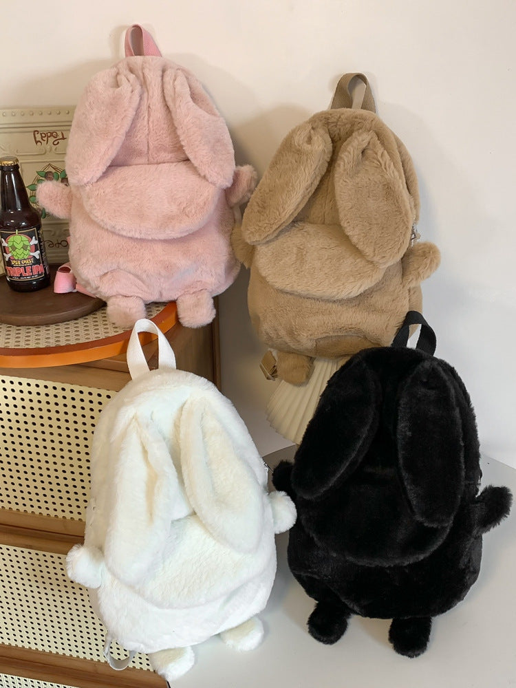 Korean Style Fashion College Style Student Backpack Women's 2026 Winter New Cute Plush Rabbit Backpack Crossbody Two