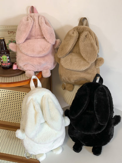 Korean Style Fashion College Style Student Backpack Women's 2026 Winter New Cute Plush Rabbit Backpack Crossbody Two