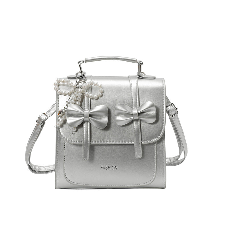 Sweet Style Small Square Handbag for Women, 2026 Summer New Model, Bowknot Shoulder Bag, Stylish Multifunctional Backpack
