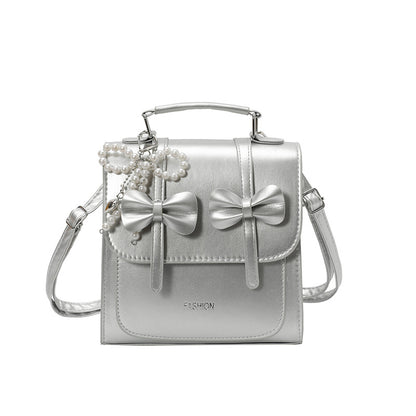 Sweet Style Small Square Handbag for Women, 2026 Summer New Model, Bowknot Shoulder Bag, Stylish Multifunctional Backpack