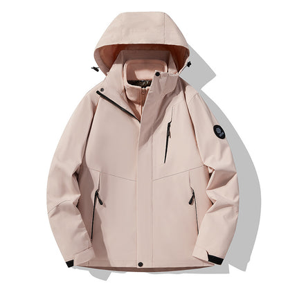Three-In-One Detachable Autumn and Winter Jacket for Couples, Unisex Windproof and Waterproof Mountaineering Clothing with Fleece Lining