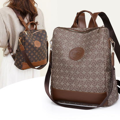 Backpack Women's Korean Style New Printed Retro Fashion Soft Leather Bag Large Capacity Work Travel Backpack Trendy