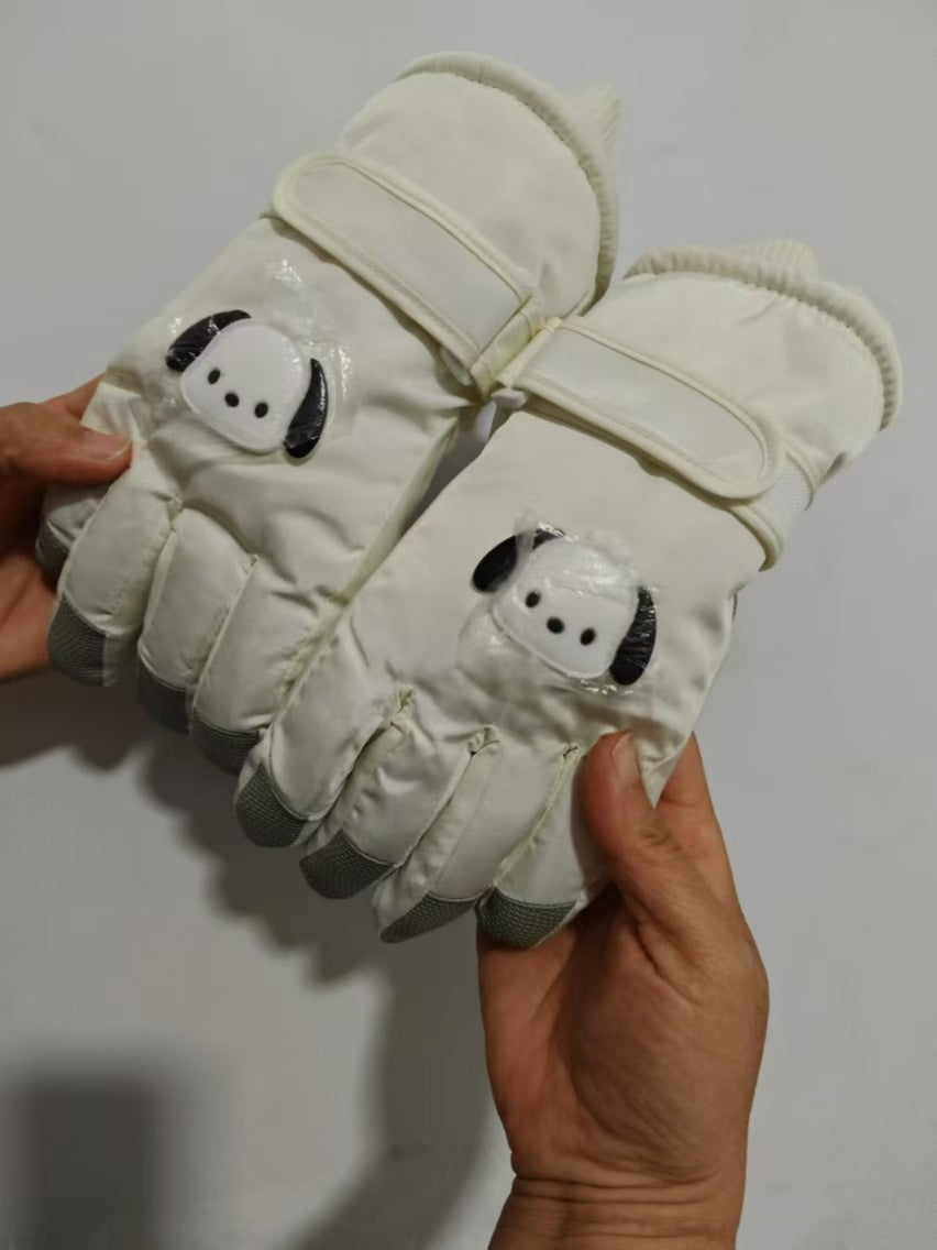 Winter fleece-lined Ski Gloves Cartoon Winter Puppy Thickened Cotton Outdoor Riding Waterproof Wind Warm Cute