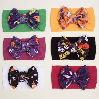 European and American New Halloween Children's Hair Band Pumpkin Head Printed Bow Baby Hair Accessories Baby Headscarf