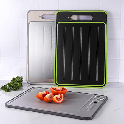 Stainless Steel Multifunctional Cutting Board with Knife Sharpener, Garlic Grinder, Meat Cutting Board, Aluminum Alloy Double-Sided Thawing Cutting Board